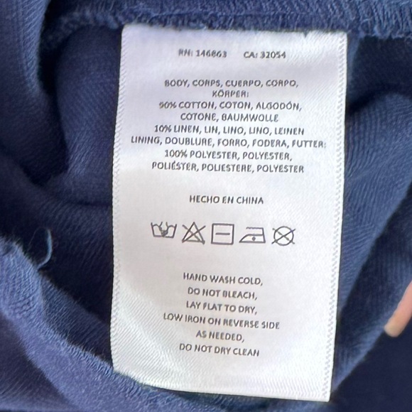 Anthropologie Mare Mare Puff-Sleeve Linen Wrap Blouse Navy White Scallop Sz Smal - Picture 5 of 9